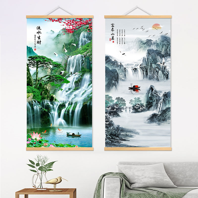 New Chinese-Style Landscape Decorative Painting, Flowing Water Brings Wealth, Welcoming Pine Tree, Fortune-Attracting Feng Shui, Living Room, Entrance, Office Hanging Painting