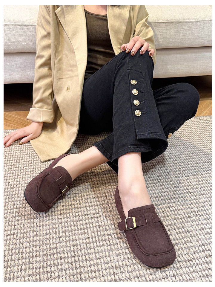 Giày lười nữ da lộn mũi tròn tăng chiều cao 5 cm phong cách Hàn Quốc — Khaki (toàn dải), Màu mơ (toàn dải), nâu sẫm chi tiết 17
