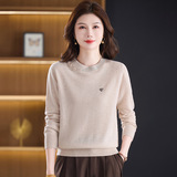 秋冬羊毛衫新款洋气圆领宽松针织衫毛衣中年妈妈装羊毛女士上衣，女装针织衫/毛衣，妃慕昵服饰