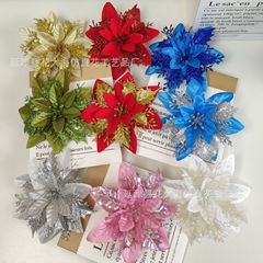 新しい模擬クリスマスフラワー、三層模擬ポインセチア、模擬花、クリスマスデコレーション、花輪装飾、卸売