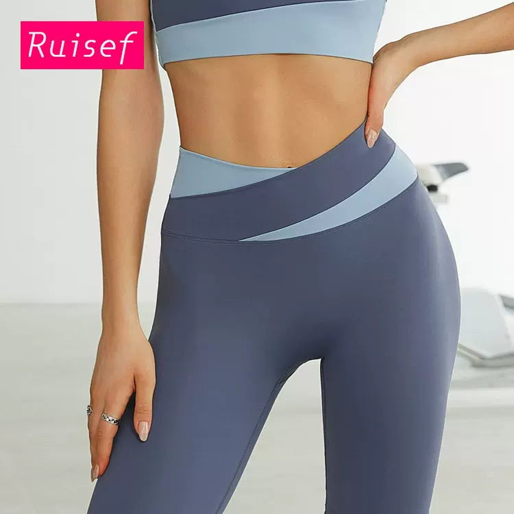 Ruisef跨境交叉腰无尴尬健身服女夏高腰提臀紧身运动瑜伽长裤外穿