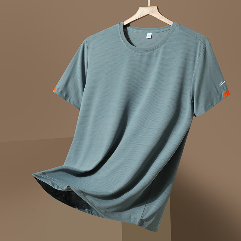Men's Clothing Men's Summer New Short Sleeved T Shirt Ice Silk Quick Drying Round Neck Top Versatile Sports Casual T Shirt_viptrois.com