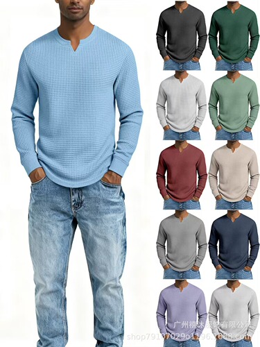 New European and American ins spring and autumn men's large-size bottomed shirt slim long-sleeved V-neck rest