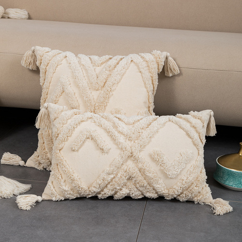 Cross-border hot selling bohemian Moroccan cotton tufted embroidered throw pillow cover ins sofa cushion tassel cushion cover