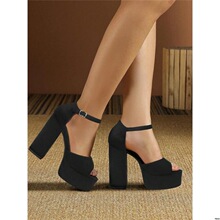 Y 63387 Waterproof Platform Peep Toe Chunky Heel Sandals �~