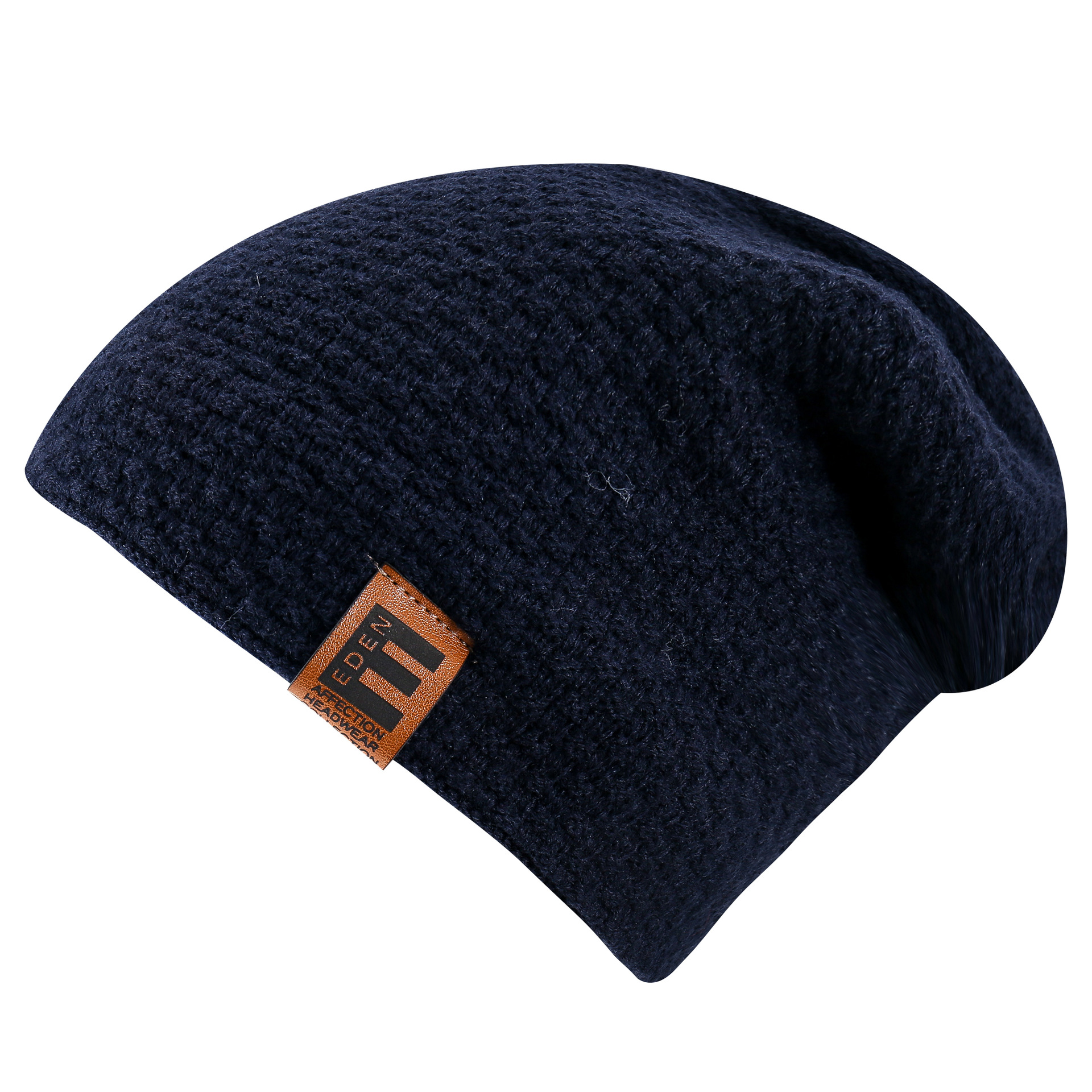 Nuevo sombrero de lana de color puro estilo coreano con forro de lana sombrero de hombre sombrero de punto cálido sombrero de algodón a prueba de frío etiqueta de cuero sombrero de otoño e invierno