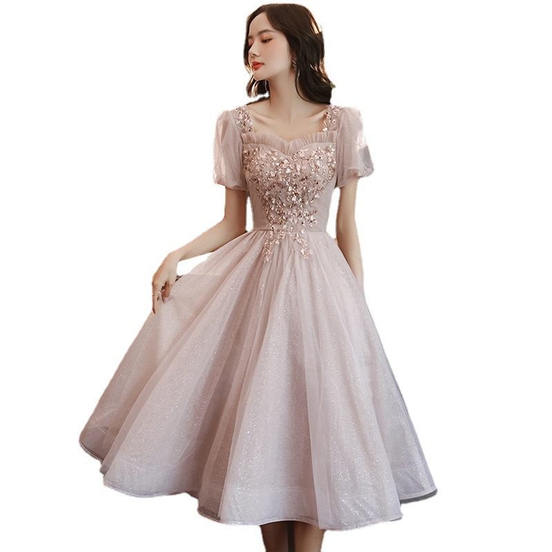 Pequeño vestido de noche de las mujeres banquete elegante dama de honor Rosa cumpleaños anfitrión puede llevar vestido de la reunión anual en horas ordinarias
