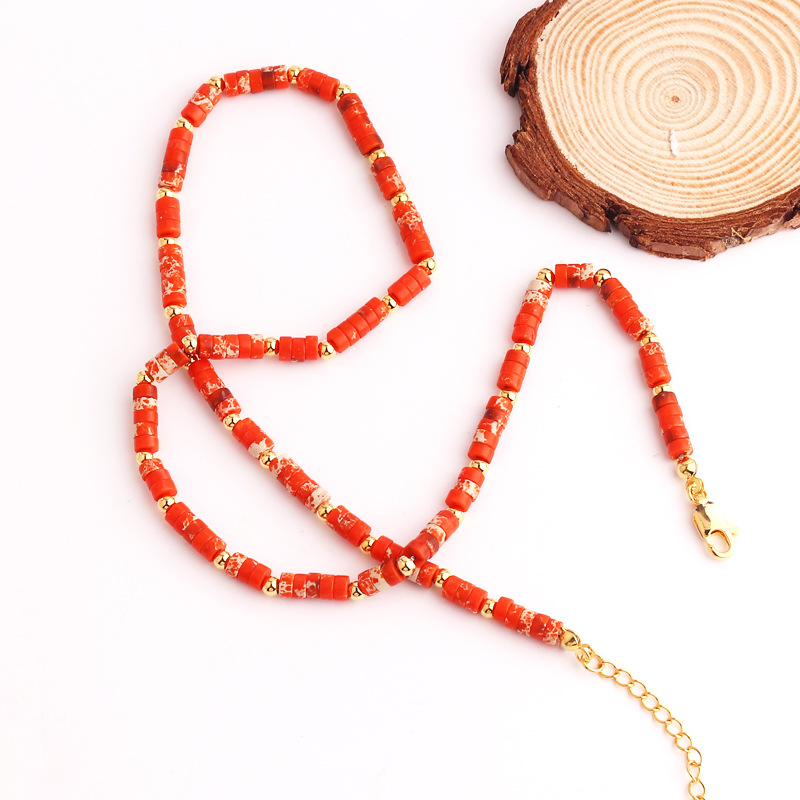 Retro Geometric natural stone Gold Plated Necklace 1 Piece