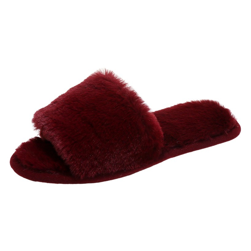 2023 otoño nueva felpa con aire acondicionado habitación perezoso zapatillas de algodón de una sola palabra Zapatillas de felpa de color sólido de estilo de hadas para mujeres