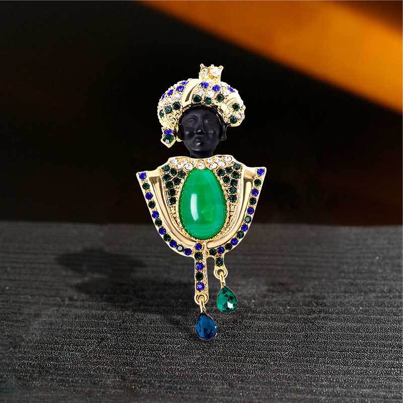 New Jewelry Gold-Plated Arab Cleopatra Corsage Colorfulful Gemstone Pearl Brooch Vintage Accessories