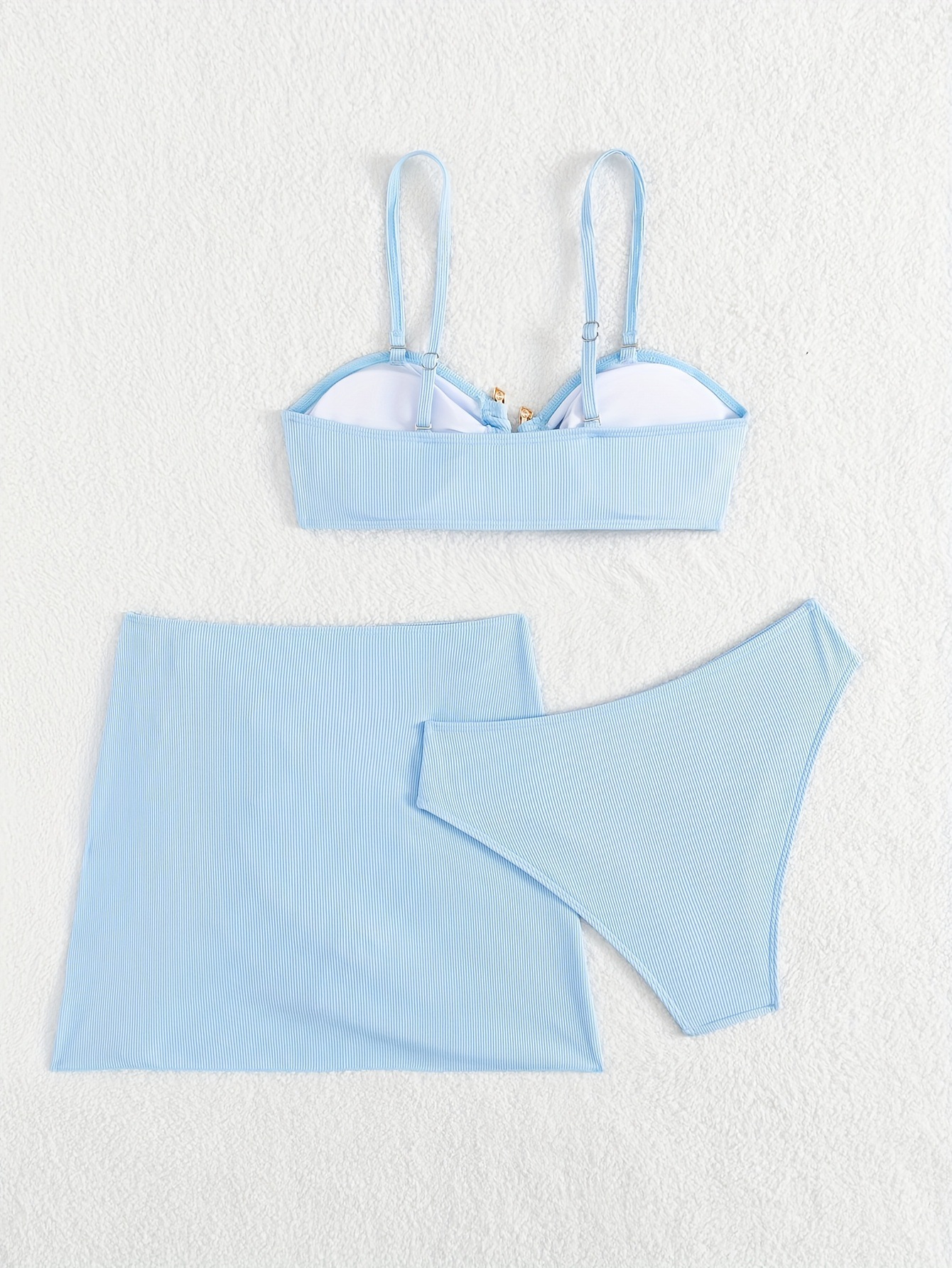 Bikini Set For Women Three Piece Solid Colour With Gold Accents_voghion.com