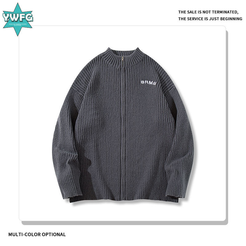 Andre's Original Trendy Brand European and American Street Style Bf-Style Crew Neck Sweater American Retro Cross Print Knitted Cardigan Andre's Original Trendy Brand European and American Street Style Bf-Style Crew Neck Sweater American Retro Cross Print Knitted Cardigan