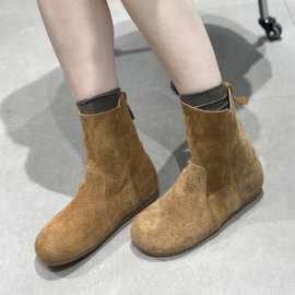 头层牛皮勃肯靴女秋季新款短靴英伦风平底圆头套脚复古xhr289-127