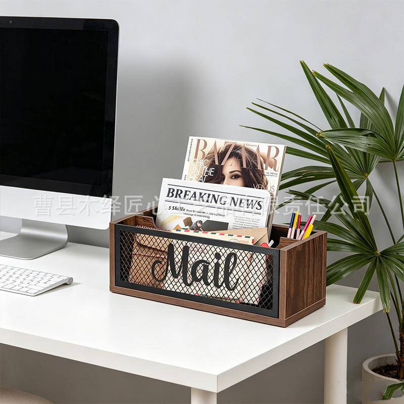 Multi-Compartment Letter Storage Box Office Desktop File Organizer Vintage Wooden Letter Box 2 Compartments Nordic Minimalist Style