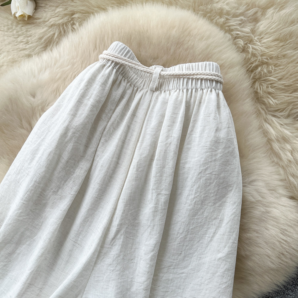 Women's High-Waisted Wide-Leg Trousers Tie Waist Retro Commuter Style Flowy Drapery Relaxed Fit Casual Pants_ecoleips.com