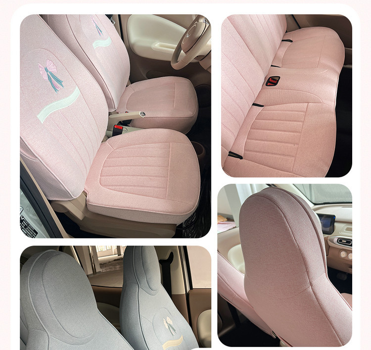 2025 Wuling Hongguang Mini Special Car Seat Cushion Fourth Generation Macaron Four-Door Cotton and Linen Breathable Cartoon Seat Cover