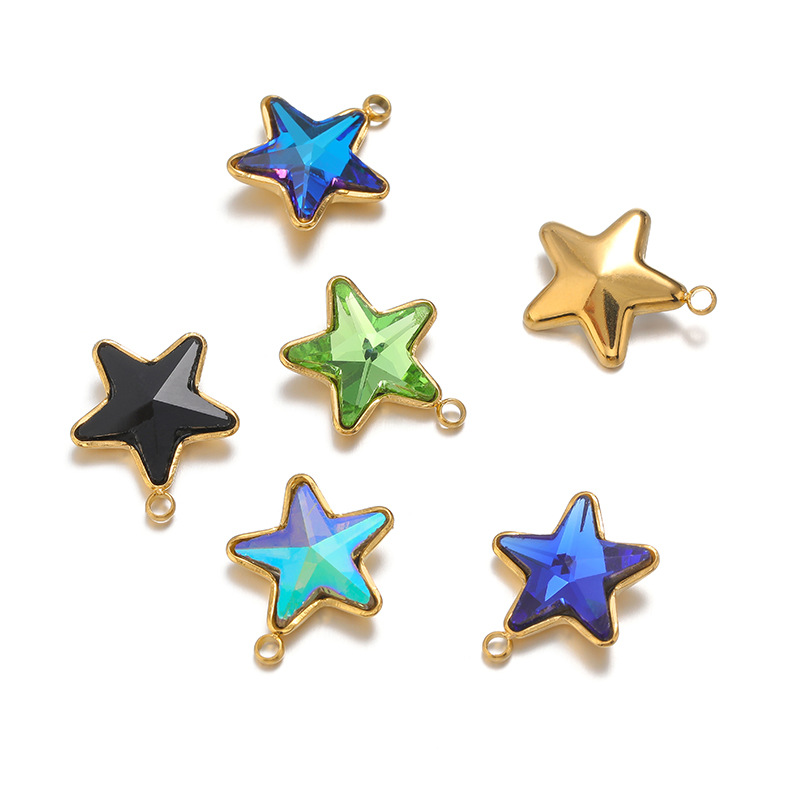 304 Stainless Steel, Glass Material 1 Piece 13mm 304 Stainless Steel Glass Pentagram Pendant