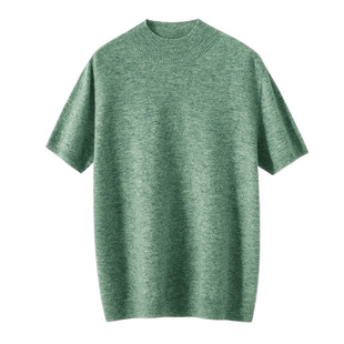 Spring and Autumn New First-Line Ready-To-Wear Cashmere Short-Sleeved T-Shirt Men's Knitted Half-Turtleneck Bottoming Sweater Easiest for Match Casual