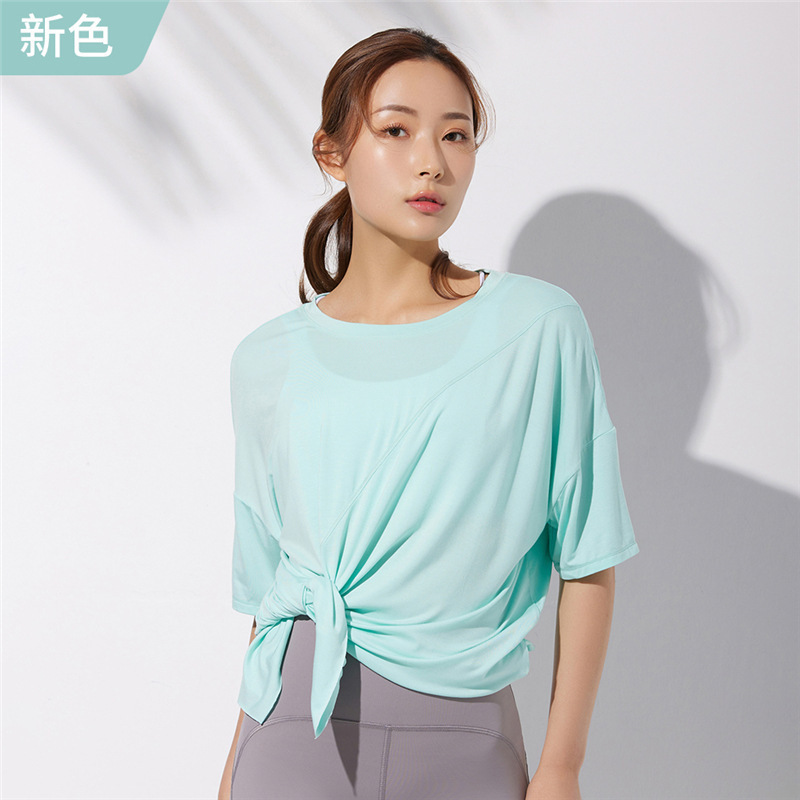 新しいモーダルヨガウェア半袖ルーズスリムロングスポーツTシャツ通気性ランニングフィットネスウェア女性のトップス|undefined