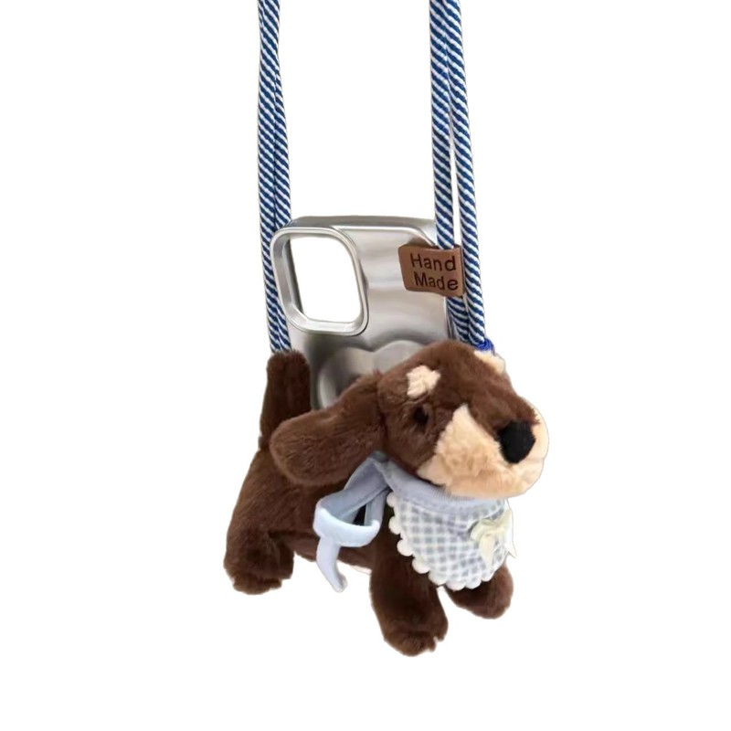 かわいい漫画ダックスフント犬携帯電話バッククリップクロスボディチェーンぬいぐるみ電話ストラップアクセサリー|undefined