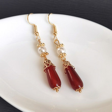 新款中国红古风汉服耳坠红色耳环女搭配旗袍古装造型过年简约耳饰