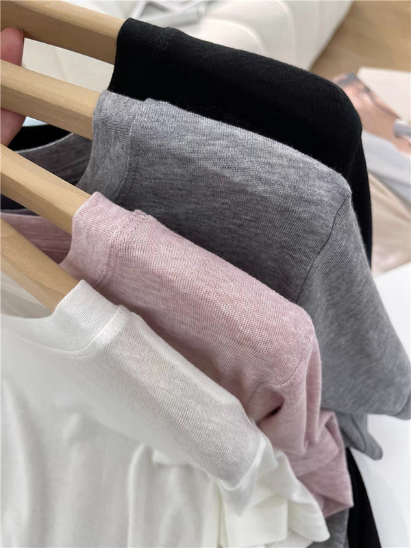 テンセルウールスモールメタルリボン半袖Tシャツ柔らかく快適なラウンドネックTシャツシンプルな半袖レディーストップス|undefined