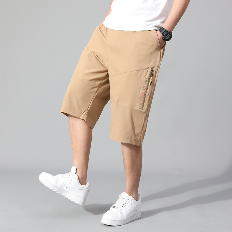 Summer New Men's Capri Pants Pure Cotton Thin Fat Guy plus size Dad Beach Pants Casual Cross-border Shorts