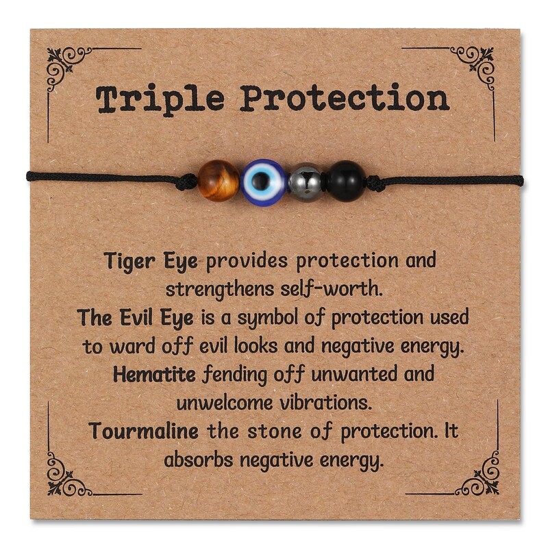 Healing Crystal Braided Crystal Bracelet Single Strand Citrine Amethyst Triple Protection Bracelet Crystal Single Strand Bracelet