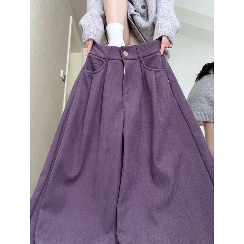Gray-Purple Corduroy Suit Pants for Women, Autumn and Winter, High-Waisted, Slimming, Bf Style, Casual Straight-Leg Wide-Leg Pants for Petite Figures Gray-Purple Corduroy Suit Pants for Women, Autumn and Winter, High-Waisted, Slimming, Bf Style, Casual Straight-Leg Wide-Leg Pants for Petite Figures