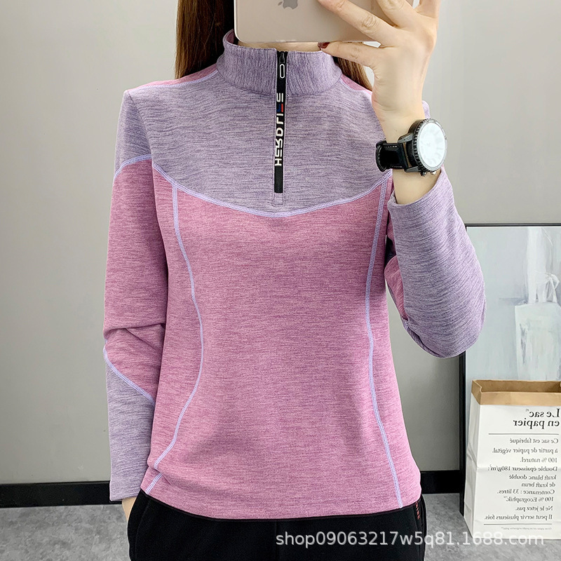 outdoors Fleece Long sleeve T-shirt Autumn and winter Plush keep warm Stand collar run motion Elastic force ventilation Fleece jacket