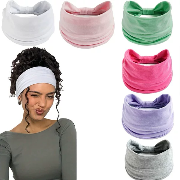 European and American Cross-Border Solid Color Wide-Brimmed Sports Headband Yoga Fitness Anti-Sweat Headband Women's Bow Headband