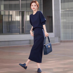韩系chic高级感休闲套装2025新款春秋时尚蓝色卫衣半身裙两件套女