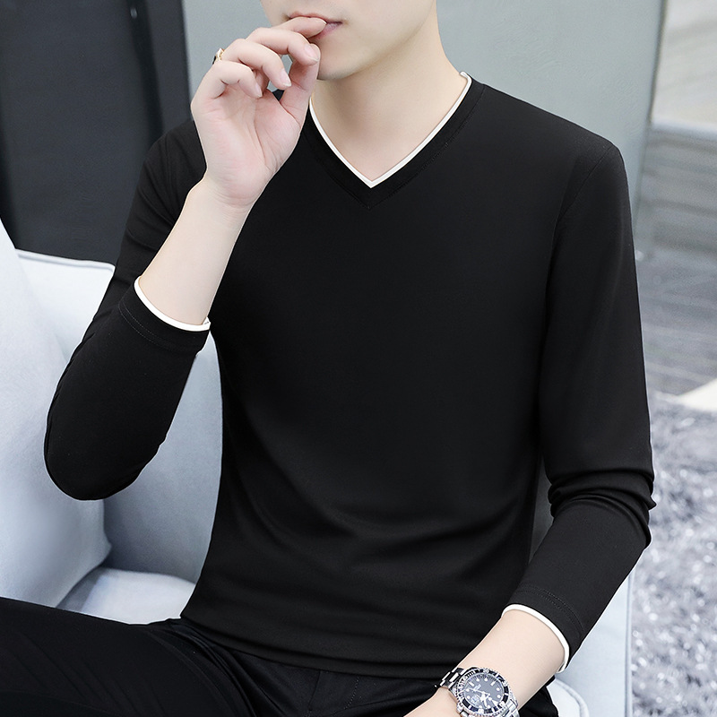 블랙 브이넥 대비 컬러 T191 스타일