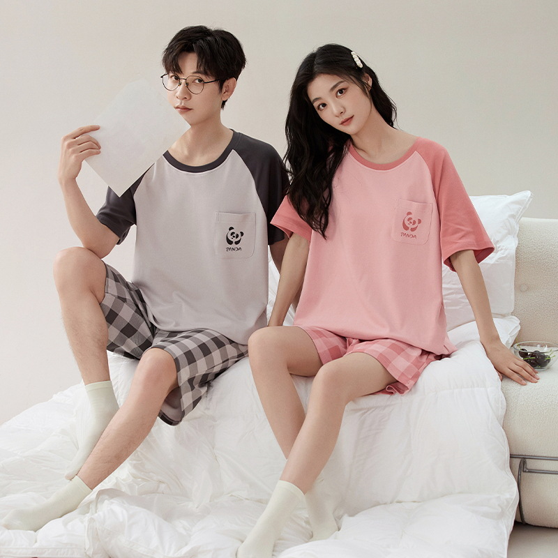 [Antibacteriano] Pijamas de pareja, ropa de hogar de algodón de manga corta de verano para mujer, pantalones cortos delgados para hombre, sueltos y exteriores