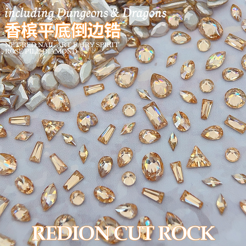 샴페인 플랫 베이스 지르콘 네일아트 다이아몬드, 미니 플랫 베이스 다이아몬드, 특수 모양의 반짝이는 웨어러블 네일아트 다이아몬드, 네일아트 다이아몬드 액세서리 도매