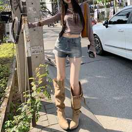 小众设计感牛仔超短裤女夏季新款辣妹高腰修身显瘦弹力包臂热裤潮