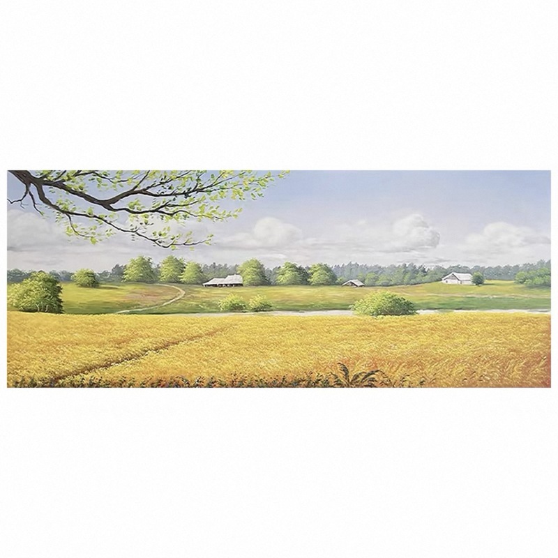収穫小麦畑純粋な手描き大芬村油絵リビングルーム風景装飾絵画ソファ背景壁画|undefined