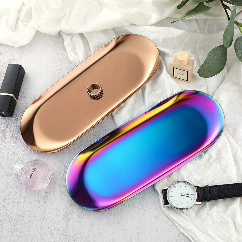 メーカーソースins風ステンレス金属トレイ女子化粧品アクセサリー盤家庭用収納皿スポット|undefined