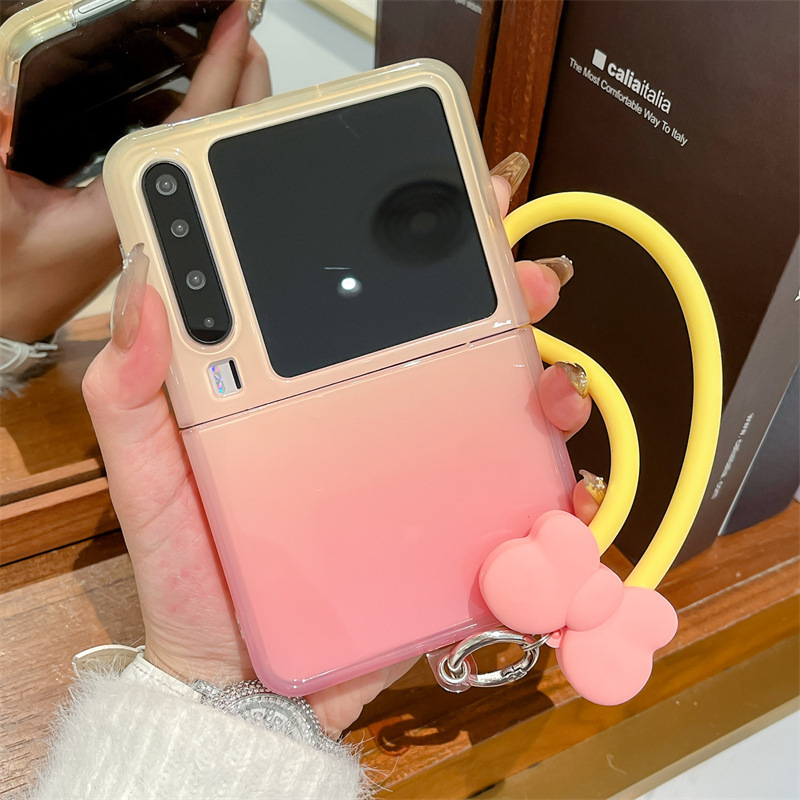 Huawei pura x 携帯電話ケースに適したイエローパウダーグラデーション purax 折りたたみスクリーンシンプルなシリコンハンドロープ女性保護カバー|undefined