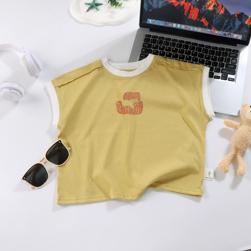 Children's sleeveless cotton T-shirt 2025 summer new boy summer wear Korean style casual small and medium children's top versatile children's clothing