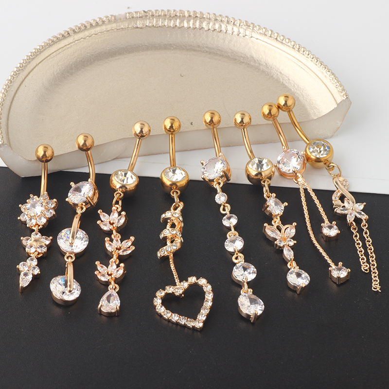 Classic Stainless Steel Belly Button Ring Set - 8-Piece Crown Umbilical Rings Body Piercing Jewelry detail image 8