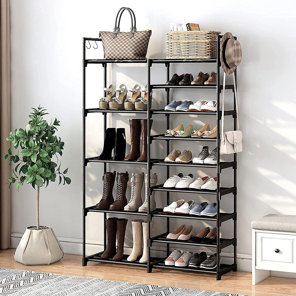 跨境电商亚马逊热销简易双列钢管组合鞋架厂家直销支持定制批发