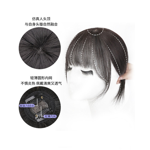 Factory 3D French air bangs wig for women chemical fiber head replacement seamless breathable wig to cover white hair fake bangs