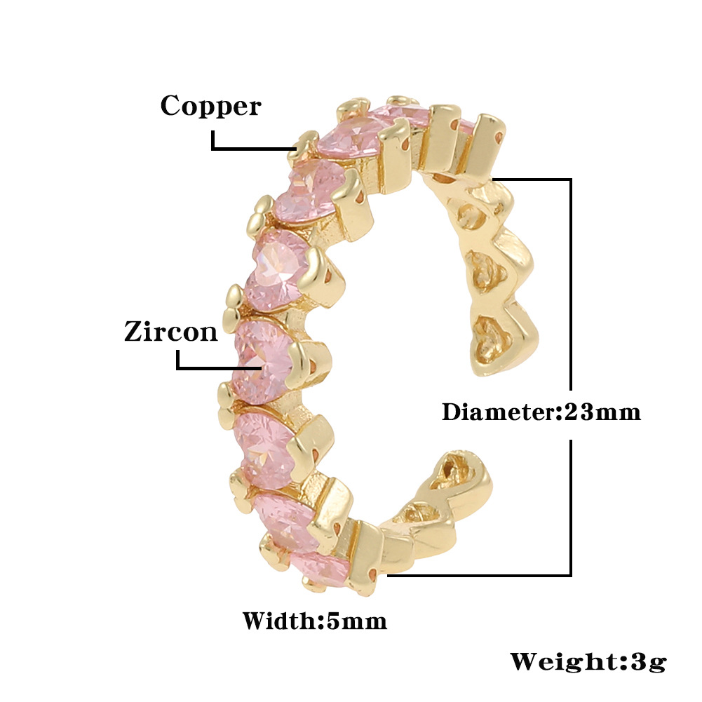 Fashion Heart Shape Copper Open Ring Plating Zircon Copper Rings