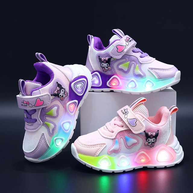 Spring and Autumn New High-Quality Girls' Princess Shoes with Lights, Non-Slip Running Shoes, Leather-Covered Luminous Shoes, Children's Shoes, Children's Sports Shoes
