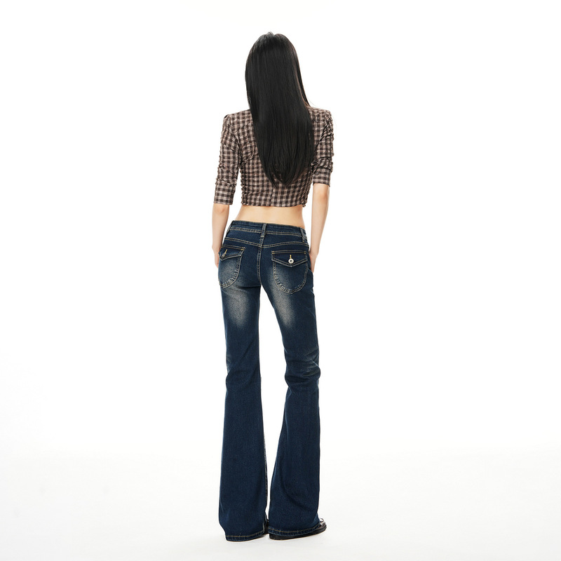 Winter Plan 25 Years Autumn/Winter New Mid-Low Waist Stretch Retro Washed Slightly Loose Flared Jeans for Women Thick Winter Plan 25 Years Autumn/Winter New Mid-Low Waist Stretch Retro Washed Slightly Loose Flared Jeans for Women Thick