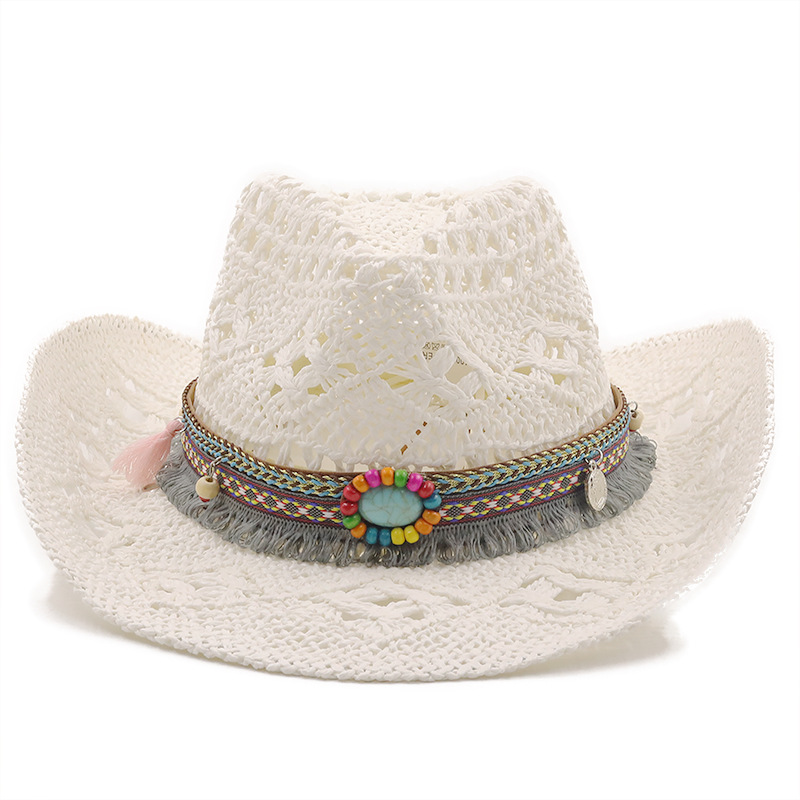 Chapeau De Paille De Cowboy Naturel Tissé À La Main display picture 1