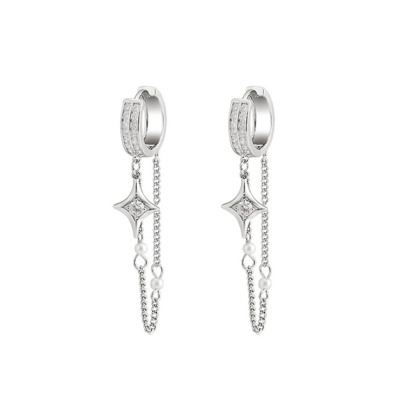 Sophisticated zirconium, long chain, earrings with tassels from pearl, European style