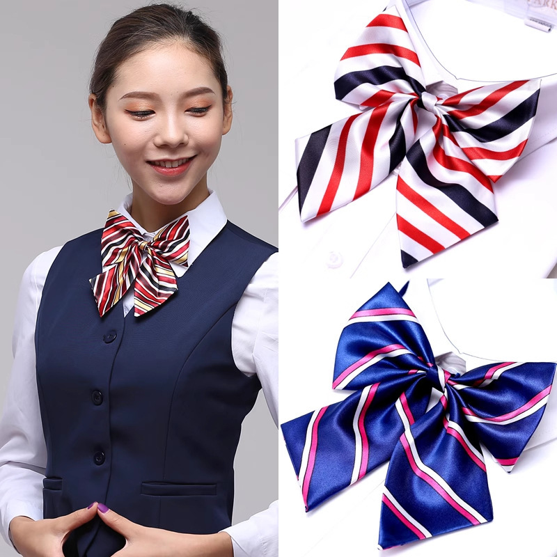 Professional Collar Floral Bank Flight Attendant Business Student Workwear Shirt for Women with Tie-Free Bowknot
