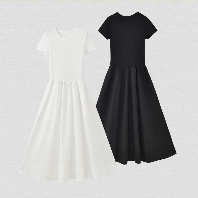 Lyocell Dress 2026 Summer New Style Waist-Cinching Slim-Fit Simple Versatile Elegant Short-Sleeve Long Dress for Women